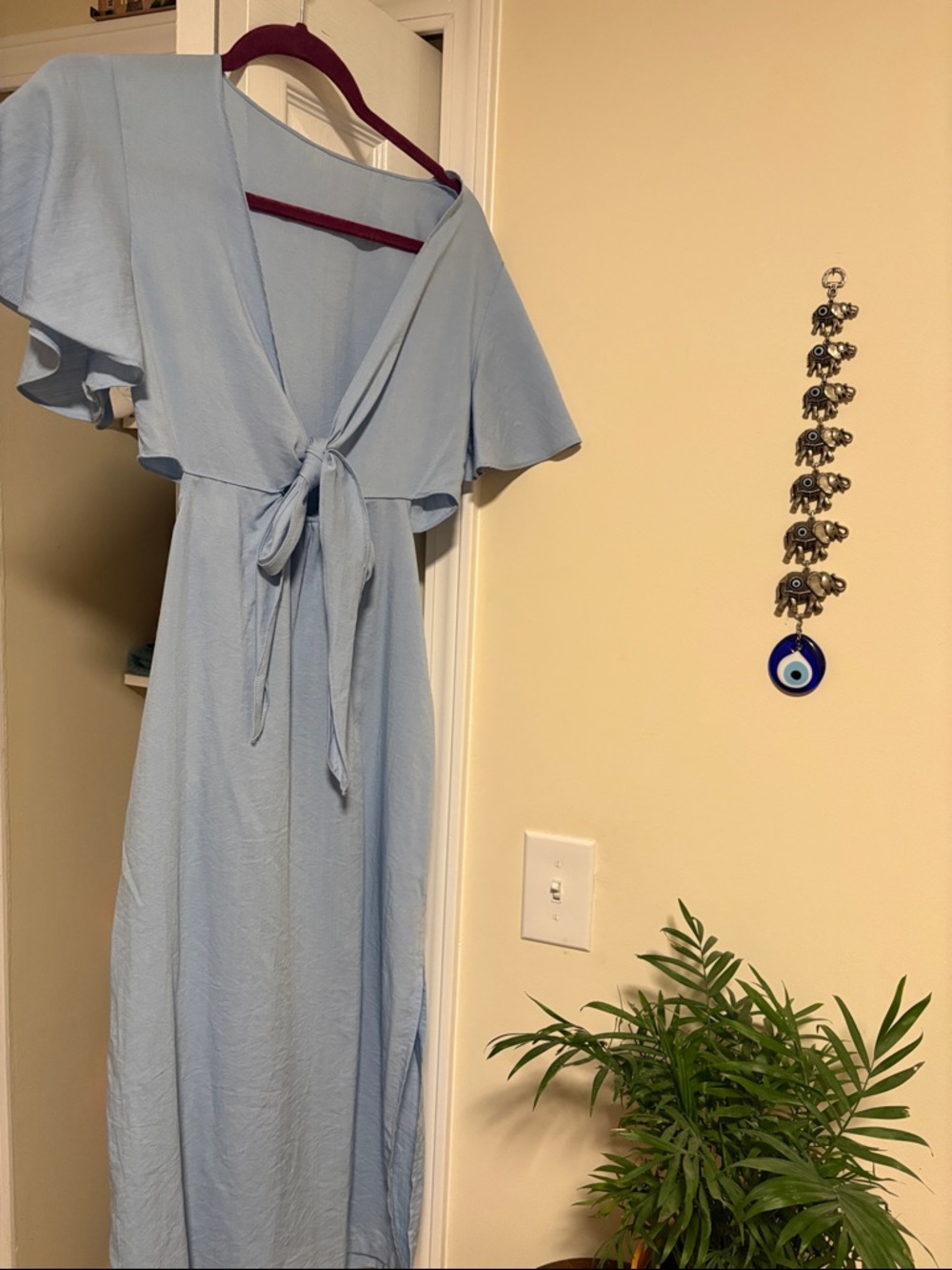 Cider Light Blue Tie-Waist Maxi Dress